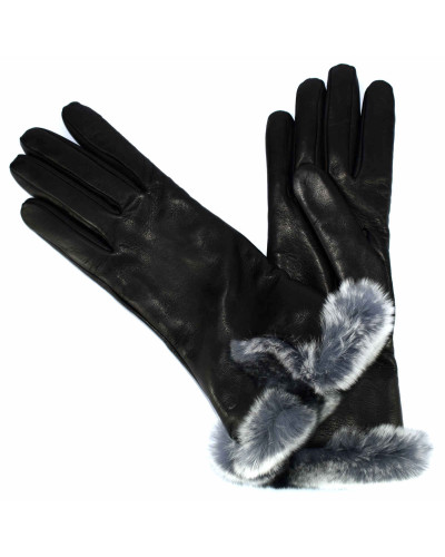 black leather gloves with fur item 8M21